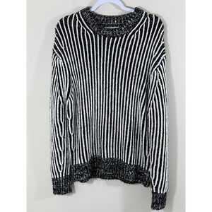Elizabeth and James Chunky Rib Knit Sweater Women's L Black White Striped Luxe